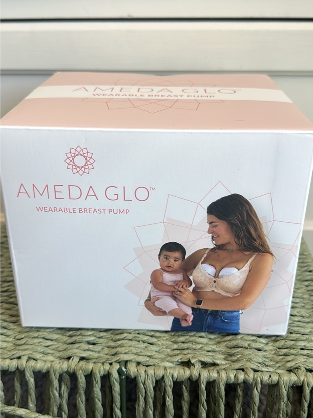 Ameda Wearable Breast Pump Box in Pink and White